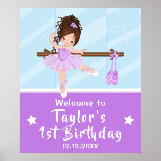 Brown Hair Ballerina Purple Tutu Welcome Sign