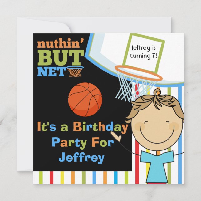 Brown Hair  Boy Basketball Birthday Invitations (Front)