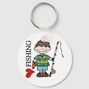 Brown Hair Boy I Love Fishing Key Ring