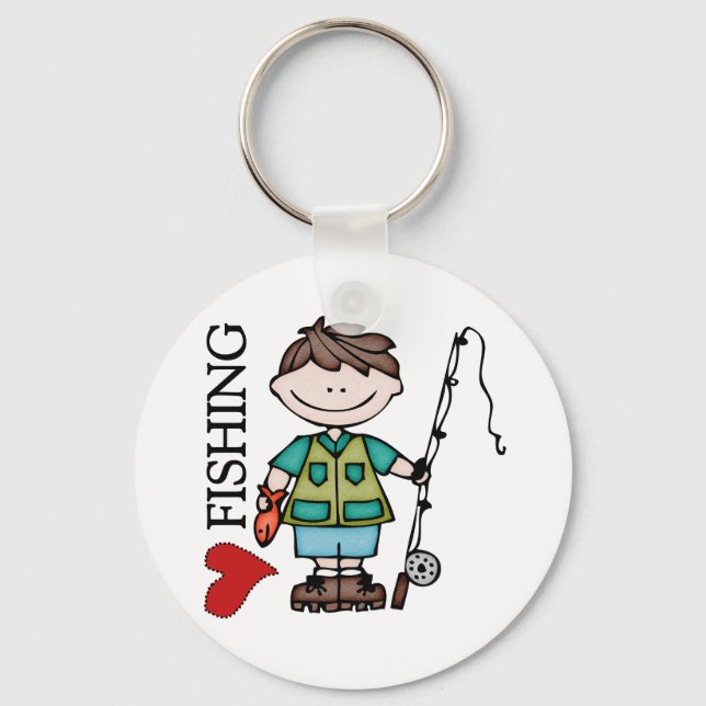 Brown Hair Boy I Love Fishing Key Ring (Front)