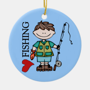 Brown Hair Boy I Love Fishing Ornament