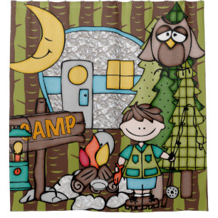 Brown Hair Boy Outdoors Camping Fishing Vacation Shower Curtain