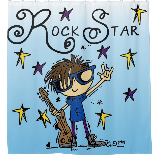 Brown Hair Boy Rock Star Music Shower Curtain (Front)
