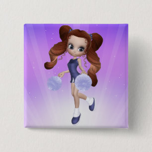 Brown Hair Cheerleader Button