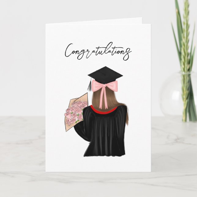 Brown Hair Coquette Girl Graduate Congratulations Card (Front)