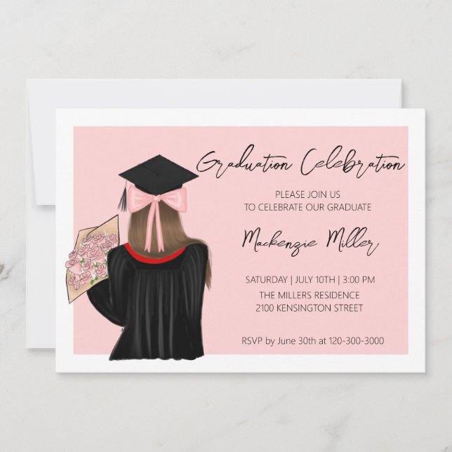 Brown Hair Coquette Girl Graduation Party Invitation (Front)