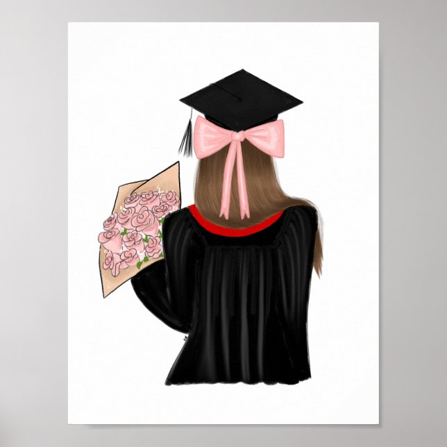 Brown Hair Coquette Graduate Fashion Illustration  Poster (Front)