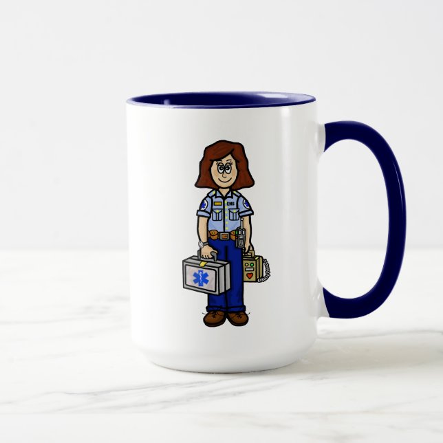 Brown Hair Female EMS Paramedic Mug (Right)