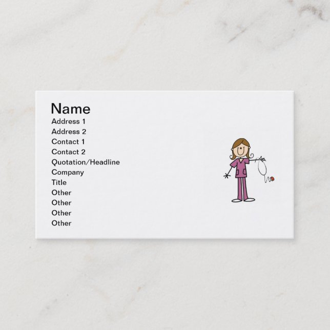 Brown Hair Female Stick Figure Nurse Business Card (Front)