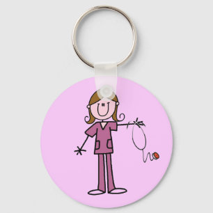 Brown Hair Female Stick Figure Nurse Key Ring