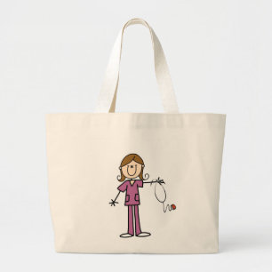 Brown Hair Female Stick Figure Nurse Large Tote Bag