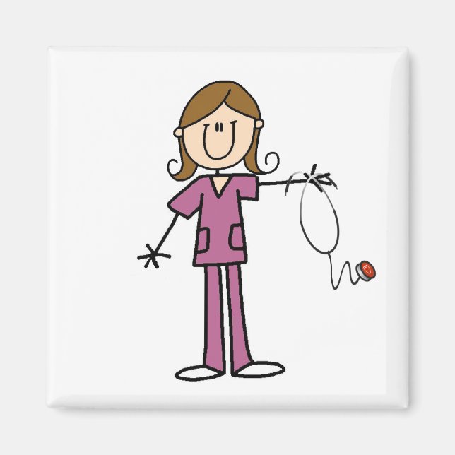 Brown Hair Female Stick Figure Nurse Magnet (Front)