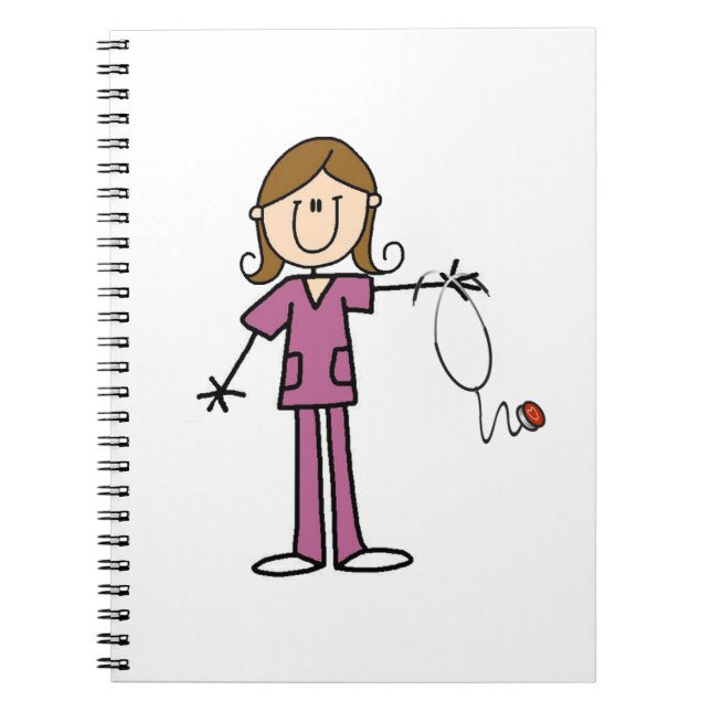 Brown Hair Female Stick Figure Nurse Notebook (Front)