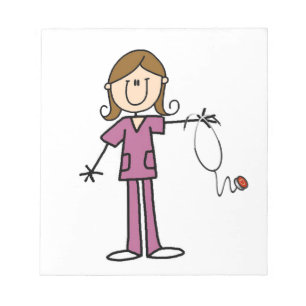 Brown Hair Female Stick Figure Nurse Notepad