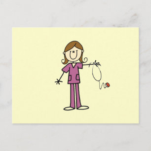 Brown Hair Female Stick Figure Nurse Postcard