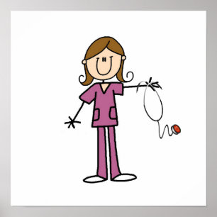 Brown Hair Female Stick Figure Nurse Poster