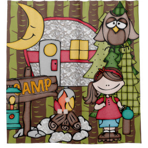 Brown Hair Girl Outdoors Camping Vacation Shower Curtain