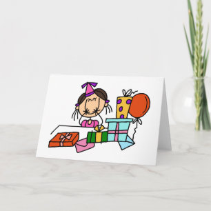Brown Hair Girl With Birthday Gifts T-shirts Card