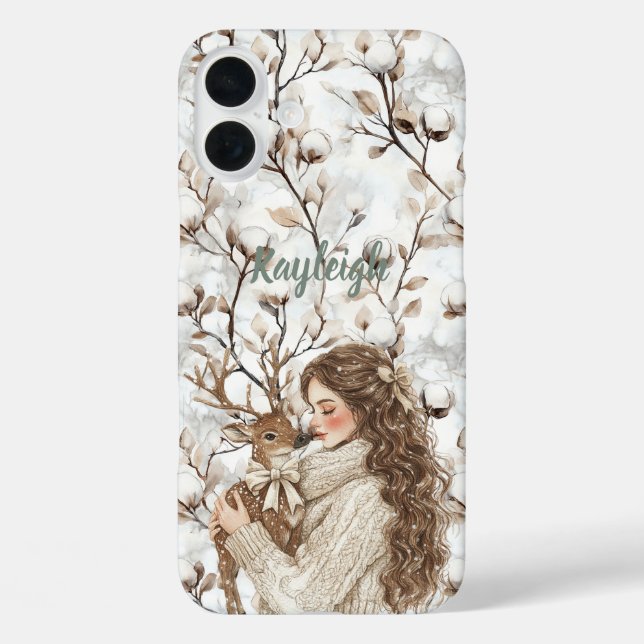 Brown Hair Girl with Deer   Case-Mate iPhone Case (Back)