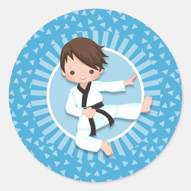 Brown Hair Karate Boy Judo Martial Arts Classic Round Sticker (Front)