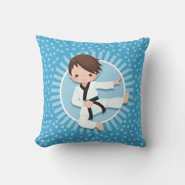 Brown Hair Karate Boy Judo Martial Arts Cushion (Front)