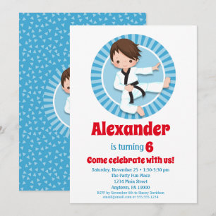 Brown Hair Karate Judo Boys Birthday Invitation