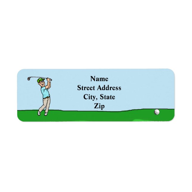 Brown Hair Male Golfer Return Address Label (Front)