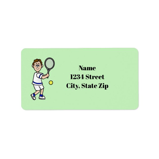 Brown Hair Male Tennis Player Address Labels  (Front)