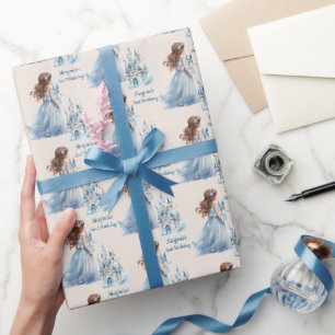 Brown Hair Princess and Castle Wrapping Paper