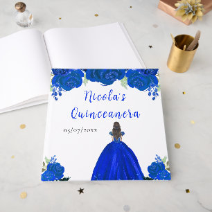 Brown Hair Princess Blue Quinceanera Guest Book