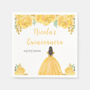 Brown Hair Princess Gold Floral Quinceanera Napkin
