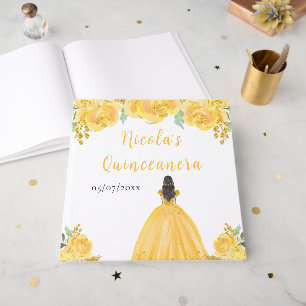 Brown Hair Princess Gold Quinceanera Guest Book