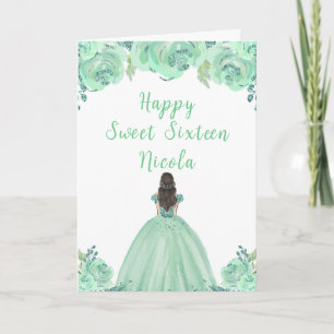 Brown Hair Princess Mint Sweet Sixteen Card