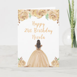 Brown Hair Princess Peach Floral Birthday Party Card