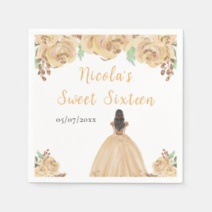 Brown Hair Princess Peach Floral Sweet Sixteen Napkin
