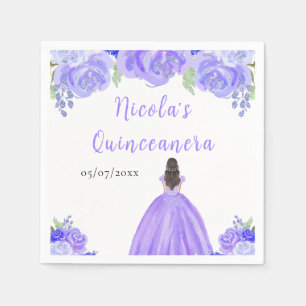 Brown Hair Princess Purple Floral Quinceanera Napkin