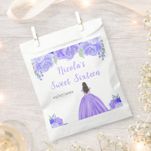 Brown Hair Princess Purple Floral Sweet Sixteen  Favour Bags