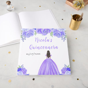 Brown Hair Princess Purple Quinceanera Guest Book