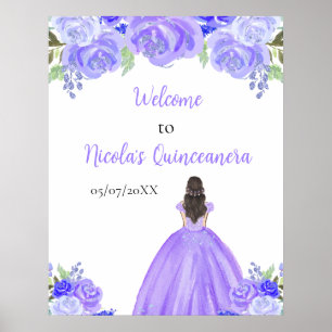 Brown Hair Princess Purple Quinceanera Welcome Poster