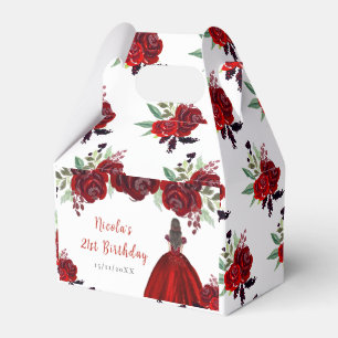Brown Hair Princess Red Floral Birthday Favour Box