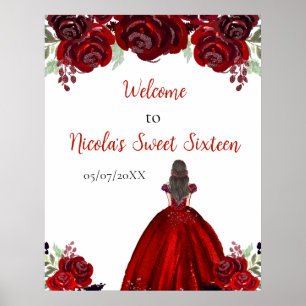 Brown Hair Princess Red Sweet Sixteen Welcome Poster