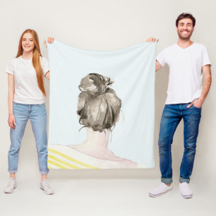 Brown Hair Top Knot Bun Fleece Blanket