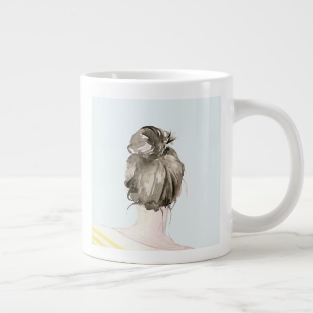 Brown Hair Top Knot Bun Large Coffee Mug (Right)