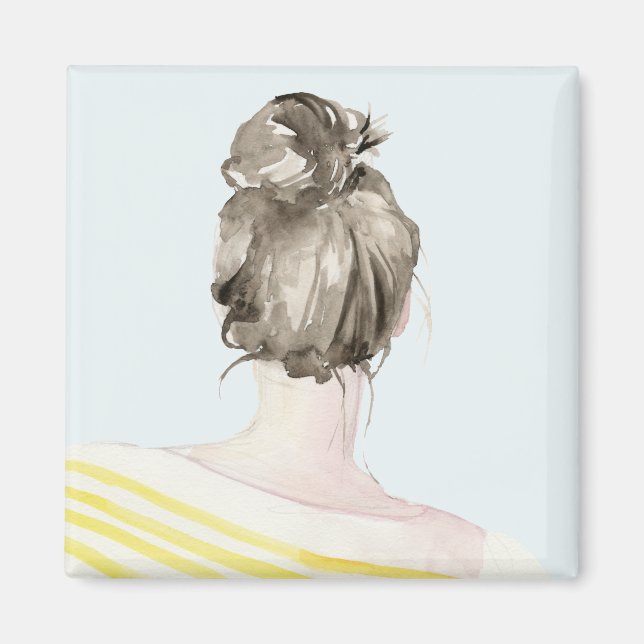 Brown Hair Top Knot Bun Magnet (Front)