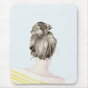 Brown Hair Top Knot Bun Mouse Mat