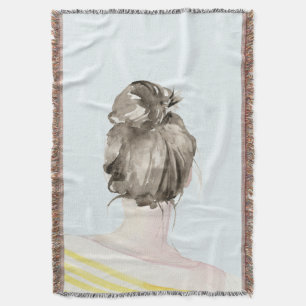 Brown Hair Top Knot Bun Throw Blanket