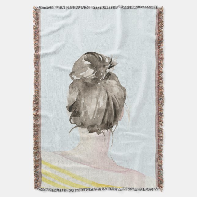 Brown Hair Top Knot Bun Throw Blanket (Front Vertical)