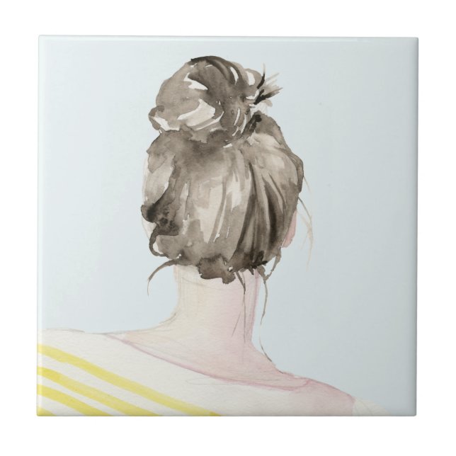 Brown Hair Top Knot Bun Tile (Front)