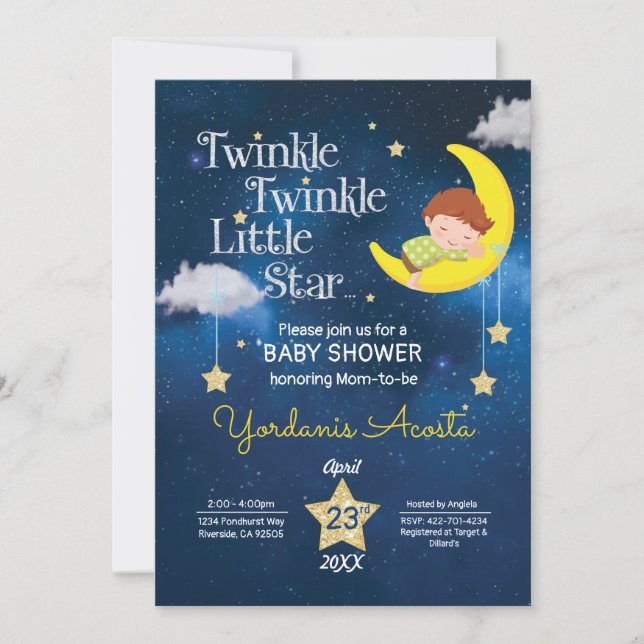 Brown hair Twinkle Twinkle Little star Invitation (Front)