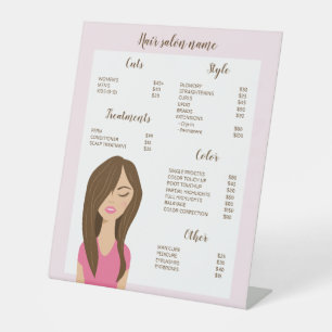 Brown Hair Woman Drawing Custom Hair Salon Menu Pedestal Sign